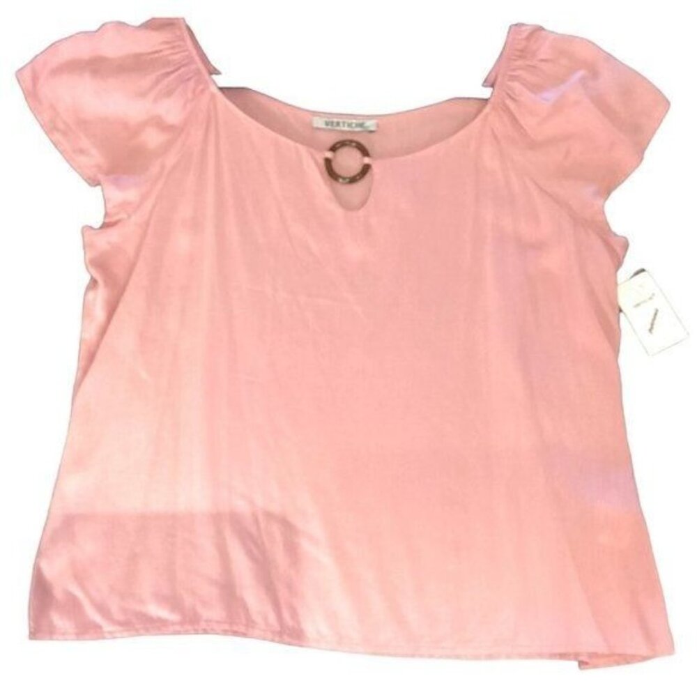 Vertiche Women Pink Summer Blouse NWT Size XL Rounded neck capped short Sleeves - Picture 3 of 10